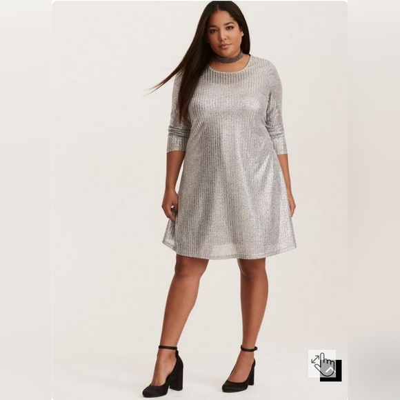 Torrid silver metallic ribbed shimmer dress size 2 - Picture 1 of 5